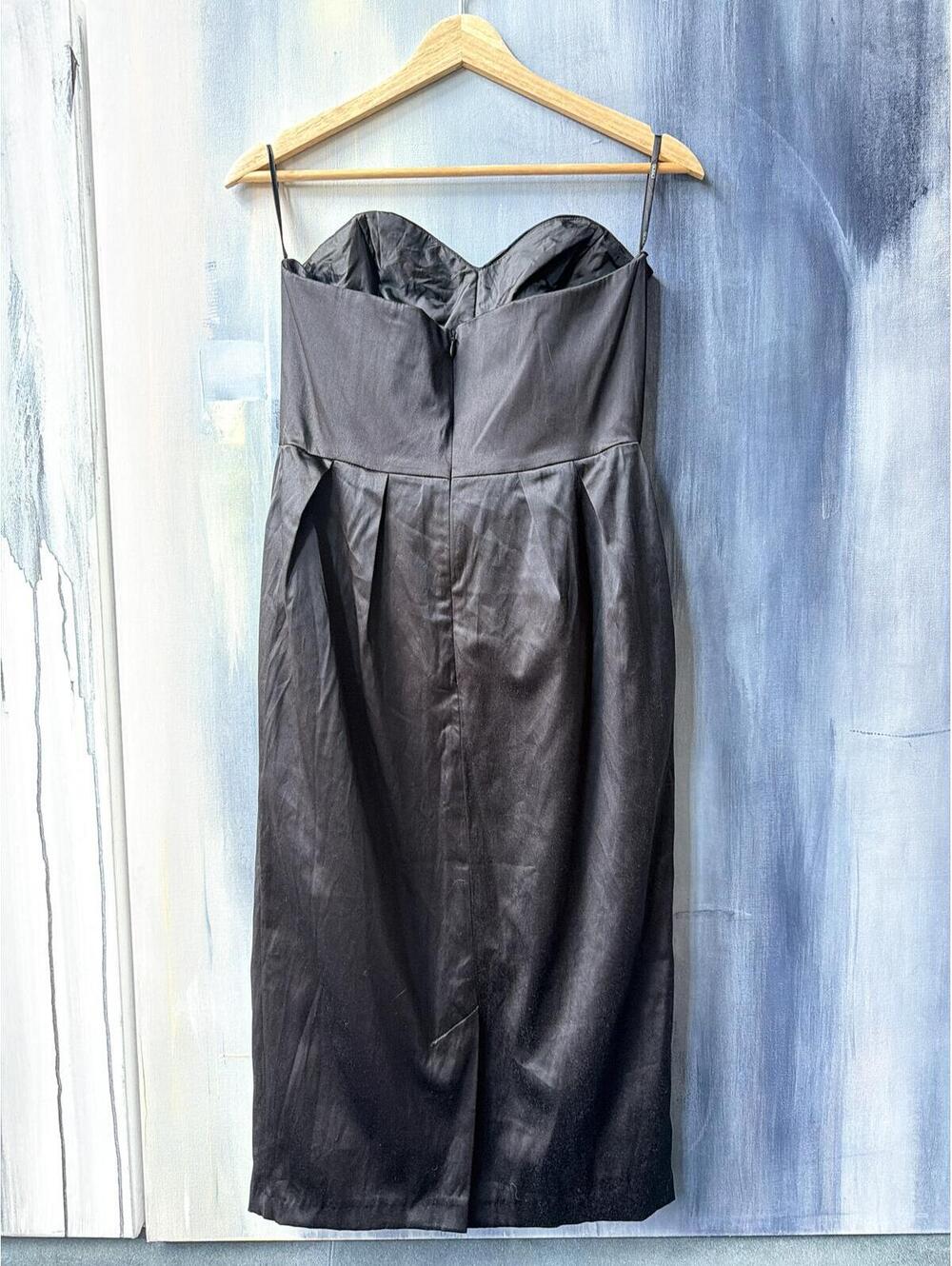 ASOS Black Strapless Midi Satin Cocktail Dress XS - S - Picture 4 of 8
